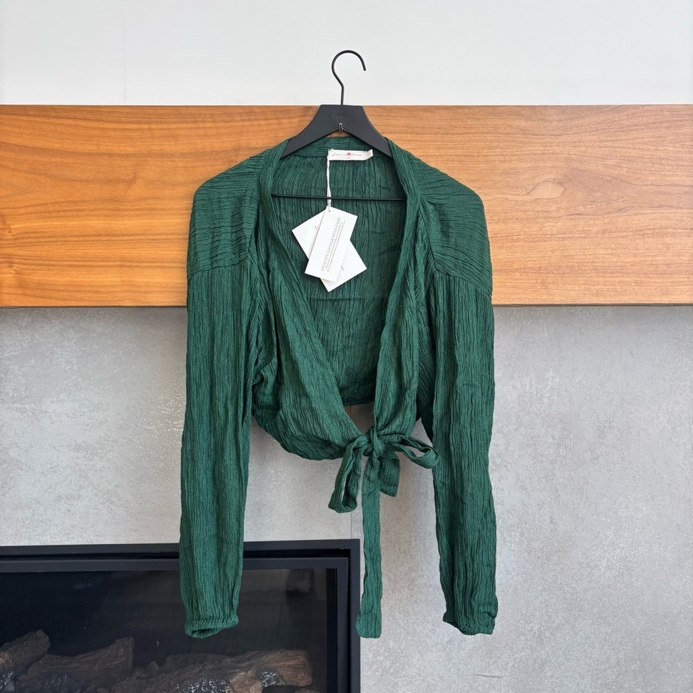 Women's Forest Green Tie-Front Crop Top